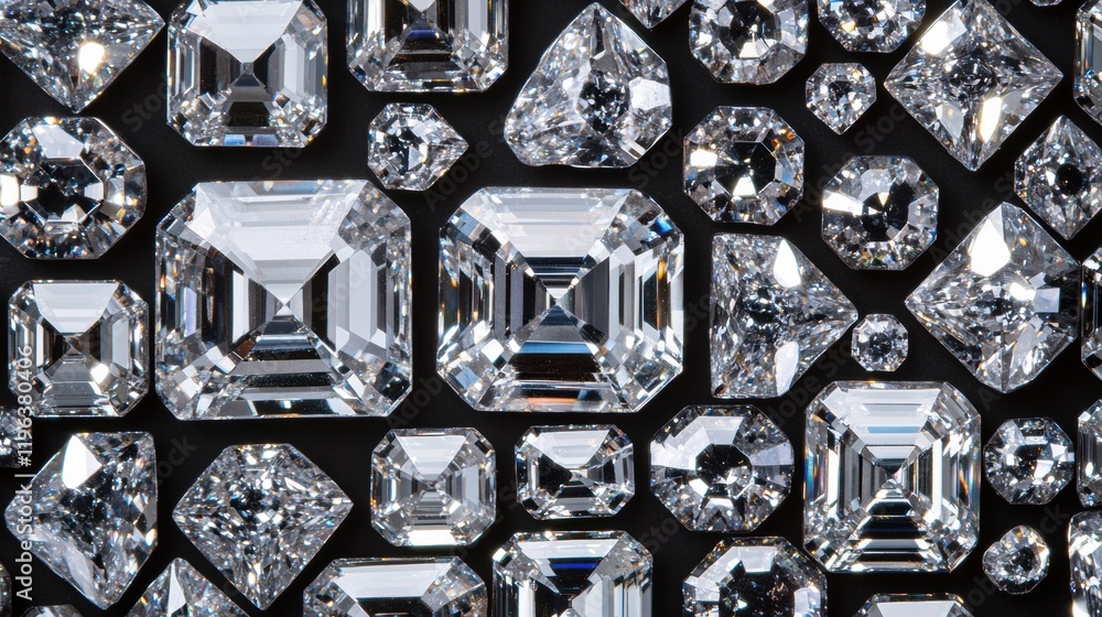 Poster diamond texture background with shimmering crystals arranged in geometric patterns