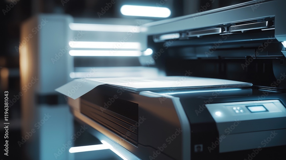 Poster high-tech large format printer in action: printing in progress