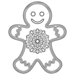 Christmas Ornament, Mandala Gingerbread Man, silhouette zendoodle illustration. template for craft, vinyl, paper cutting, t-shirt design