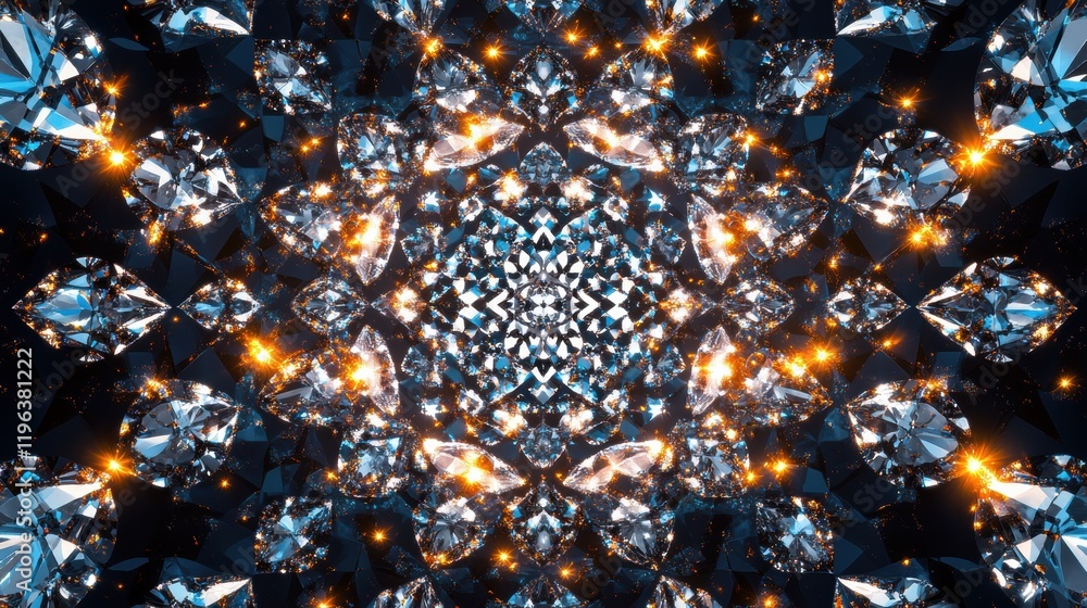 Poster diamond-studded background with luxurious sparkling gems arranged in a symmetrical pattern