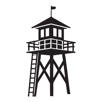 black lifeguard tower silhouette on white clip art preview