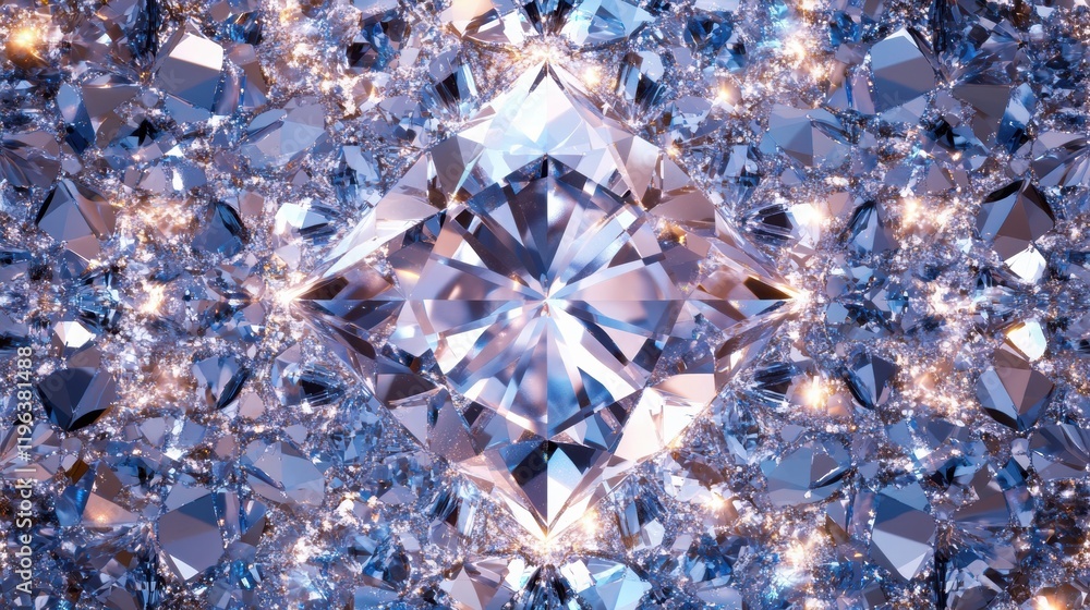 Poster diamond-studded background with luxurious sparkling gems arranged in a symmetrical pattern