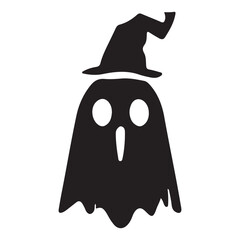 Spooky Ghost in Witch Hat Silhouette Halloween Illustration