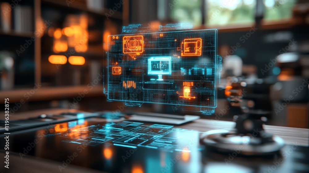Poster futuristic holographic interface display on smart table digital technology concept