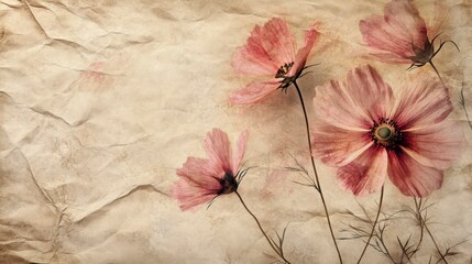 intage paper textures with cosmea. 