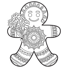 Christmas Ornament, Mandala Gingerbread Man, silhouette zendoodle illustration. template for craft, vinyl, paper cutting, t-shirt design