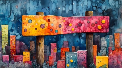 A watercolor painting of a playful sign reading out a humorous message in a lively background