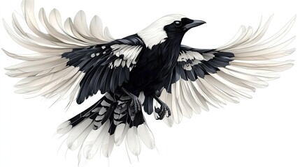 Perfect for digital design and wildlife graphics, this magnificent magpie PNG image features intricate feathers and vivid black-and-white plumage isolated on a translucent background