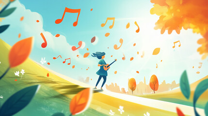 Illustration where a person's music notes are floating