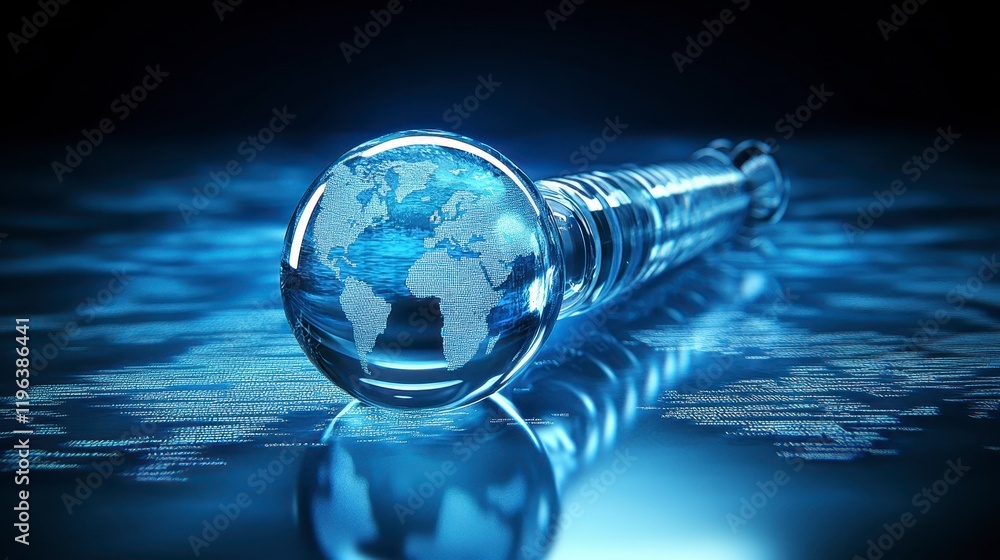 Poster global network digital world crystal globe on data stream technology concept