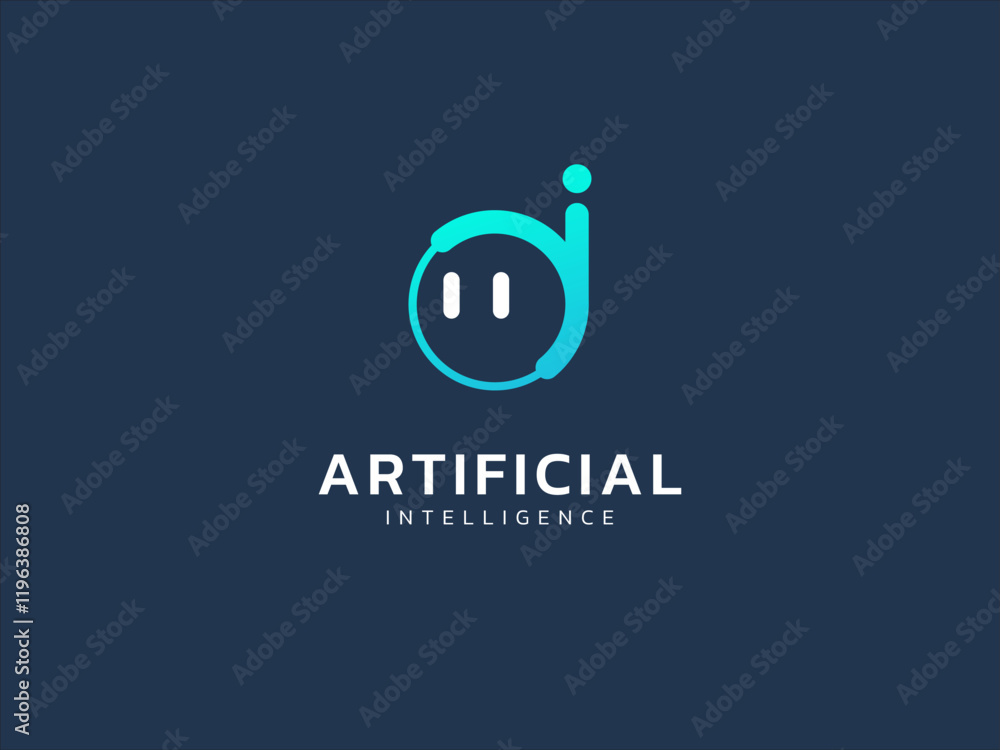 Wall mural artificial intelligence with letter a friendly face robot assistant technology analysis logo vector 