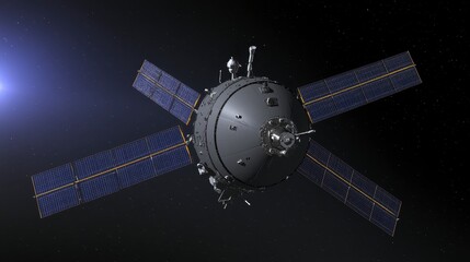 Fototapeta premium Advanced Spacecraft Orbiting Earth Detailed 3D Render of a Satellite with Solar Panels