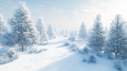 Snow-covered winter forest landscape.