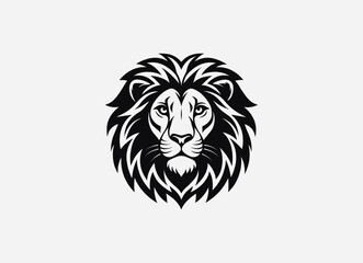 Download a high-quality lion front face vector in clean black color. This minimalist design features sharp lines and striking details, perfect for graphic projects, logos, and more.