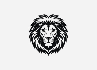 Download a high-quality lion front face vector in clean black color. This minimalist design features sharp lines and striking details, perfect for graphic projects, logos, and more.