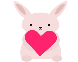 ハートを抱きしめるうさぎ。バレンタイン、愛情、安心、告白。ベクターイラスト