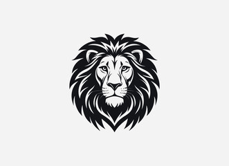 Fototapeta premium Download a high-quality lion front face vector in clean black color. This minimalist design features sharp lines and striking details, perfect for graphic projects, logos, and more.