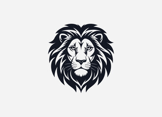 Download a high-quality lion front face vector in clean black color. This minimalist design features sharp lines and striking details, perfect for graphic projects, logos, and more.