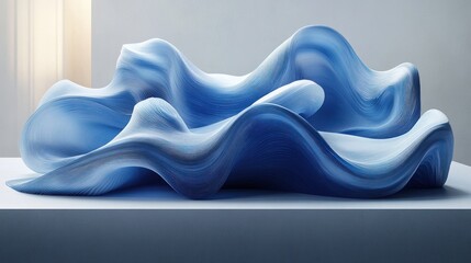 Abstract blue waves, studio backdrop, flowing, light