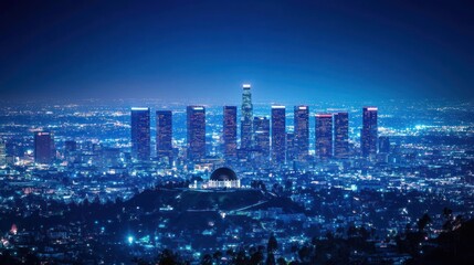 Obraz premium Night View of Los Angeles Skyline, a Stunning Panorama