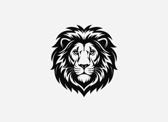 Download a high-quality lion front face vector in clean black color. This minimalist design features sharp lines and striking details, perfect for graphic projects, logos, and more.