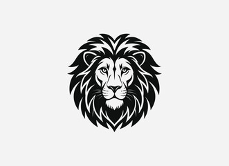 Download a high-quality lion front face vector in clean black color. This minimalist design features sharp lines and striking details, perfect for graphic projects, logos, and more.