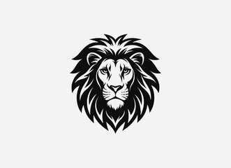 Download a high-quality lion front face vector in clean black color. This minimalist design features sharp lines and striking details, perfect for graphic projects, logos, and more.