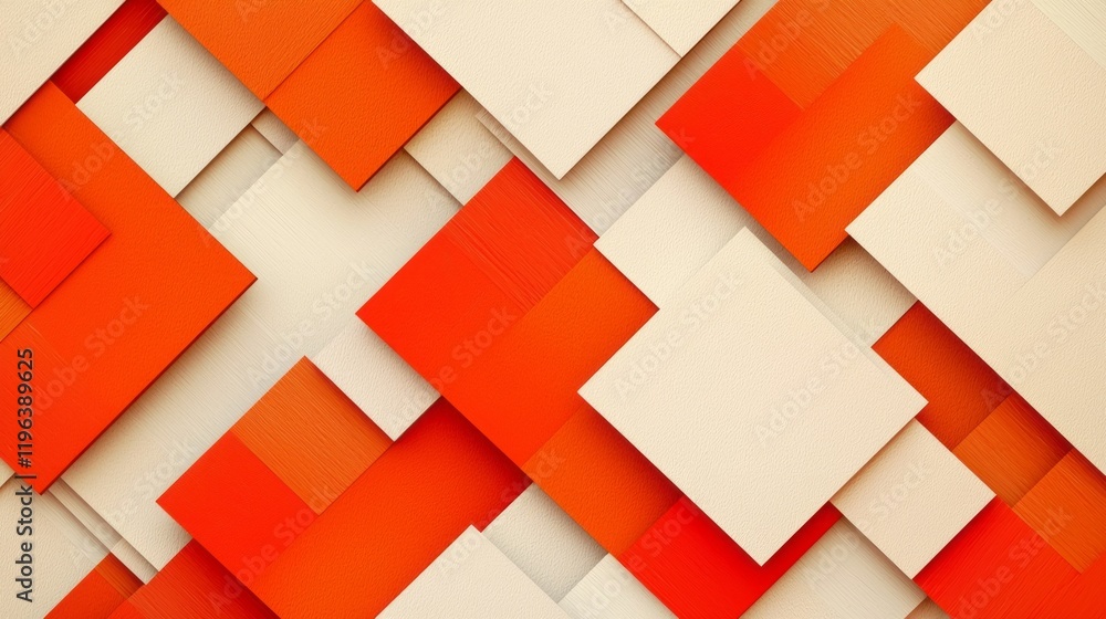 Aufkleber Overlapping diamonds in bold orange and soft whites form a captivating abstract composition. The layers create depth and invite viewers to explore the interplay of color and shape