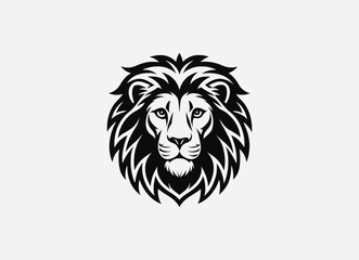 Download a high-quality lion front face vector in clean black color. This minimalist design features sharp lines and striking details, perfect for graphic projects, logos, and more.