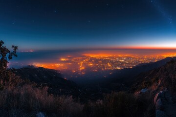 Naklejka premium Night City Lights from Mountaintop: A Breathtaking Panorama