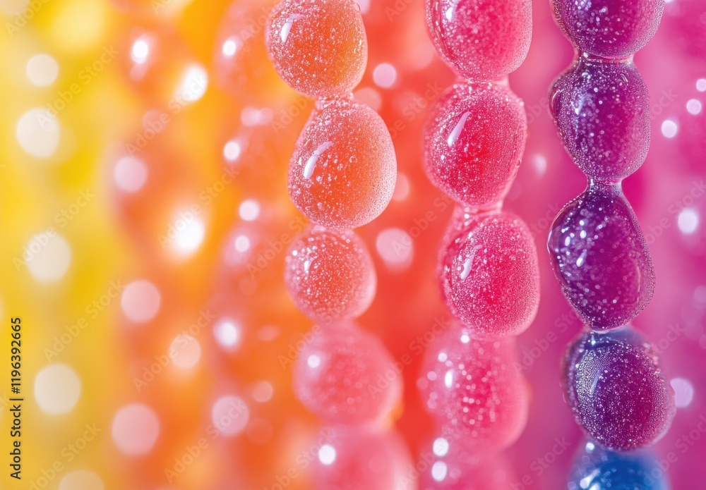 Poster colorful droplets of gel on a shiny background creating a vibrant and cheerful atmosphere with bokeh