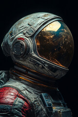 Fototapeta premium Weathered Astronaut Helmet Profile View
