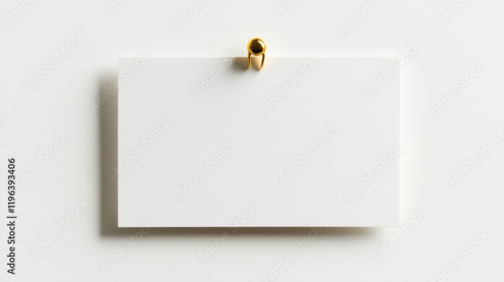 Poster a clean rectangular white note with a gold push pin at the top, creating a classic look, isolated on