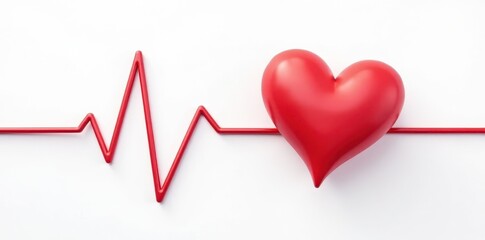 Simple red heartbeat graphic on white background, medicine, heart