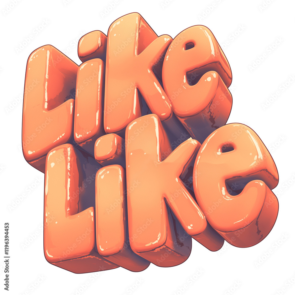 Poster glossy orange like icon with polished ceramic look, featuring bold, rounded letters stacked in playf