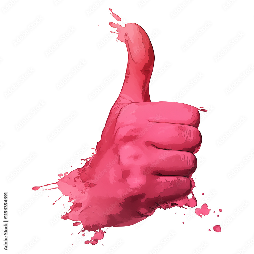 Aufkleber vibrant pink thumbs up with splash effect symbolizes positivity and approval. dynamic design and bol