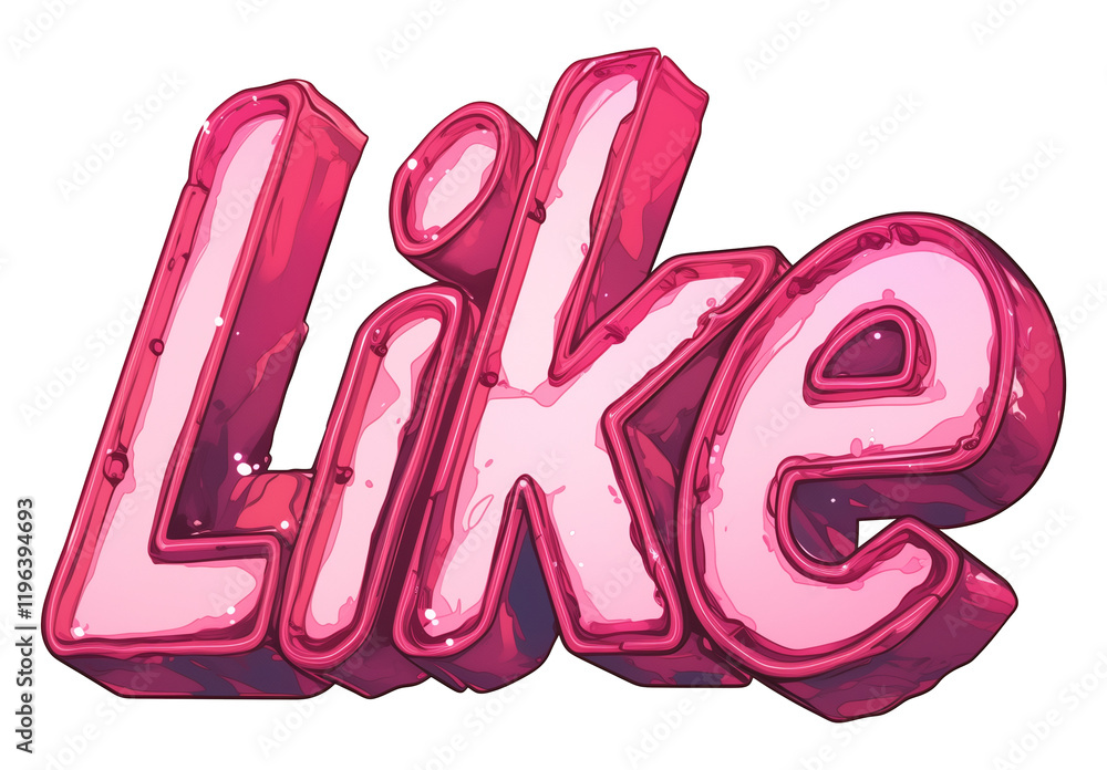 Poster pink like icon with holographic shine isolated on transparency background. vibrant design features g