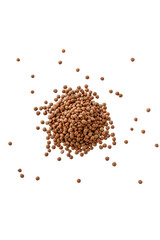 Closeup of a pile of organic uncooked lentils isolated on a transparent background without shadow from above, top view, png