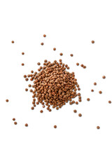 Closeup of a pile of organic uncooked lentils isolated on a transparent background with shadow from above, top view, png