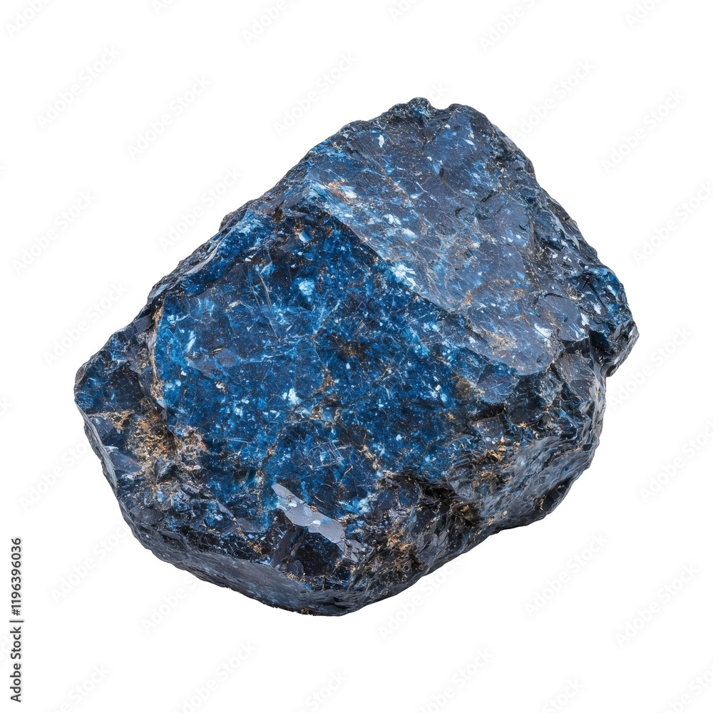 Poster vibrant blue cobalt ore rock with rough texture, isolated on transparency background, showcasing its