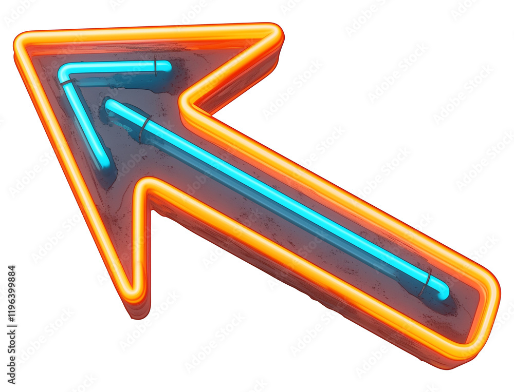 Poster vibrant black curved arrow with neon outline isolated on transparency background, featuring striking