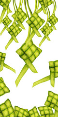 hand drawn watercolor style ketupat, a typical Indonesian food