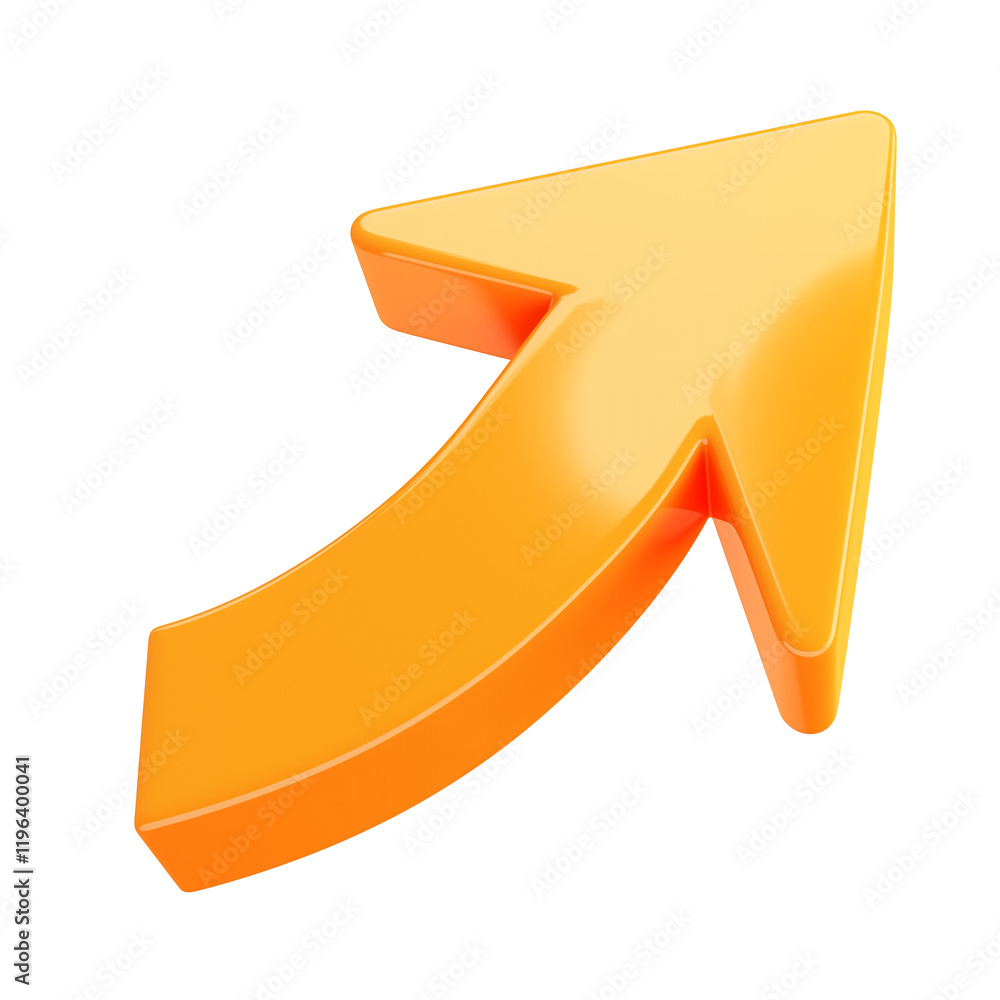Poster bright orange curved arrow with bold design is isolated on transparency background, symbolizing dire