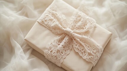 Elegantly Wrapped Gift with Delicate Lace Bow