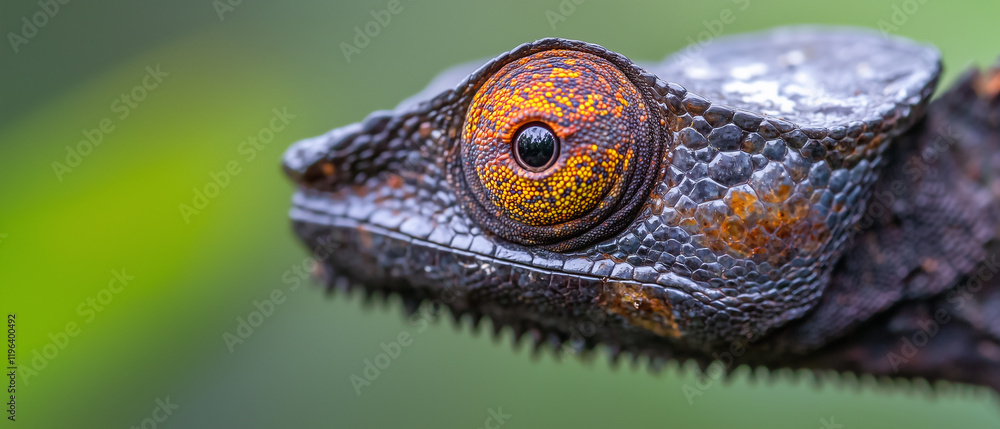Aufkleber close up of chameleon eye showcasing its vibrant colors and textured skin, highlighting intricate de