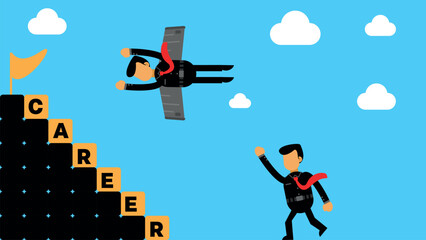 A cartoon vector illustration depicting the comparison between hard work and smart work. 