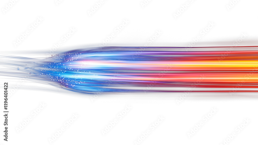 Aufkleber dynamic low camera angle captures glowing fiber optic cables, showcasing vibrant colors and sense of