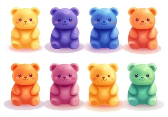 Cute and Colorful Cartoon Bears in Various Shades Displayed in a Cheerful Arrangement Ideal for Kids' Artwork or Playful Designs