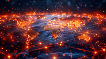 Obraz premium Illuminated Network Connections Spanning Across a Stylized Globa