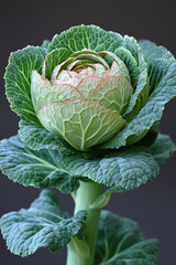 Fototapeta premium A single ornamental cabbage displays vibrant green leaves